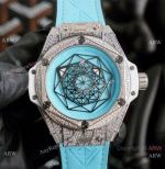 Replica Hublot Big Bang Sang Bleu Watches Iced Out Blue Dial